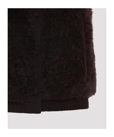 Yves Salomon Textured Lamb Hair Wool Vest With High Collar In Brown