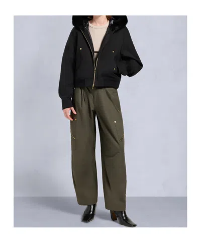 Moose Knuckles Fitted Hooded Jacket With Plush Fur Trim And Metallic Accents In Black