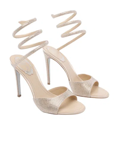 René Caovilla Heeled Sandals With Crystal Ankle Strap In Brown