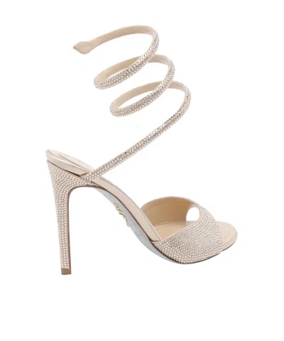 René Caovilla Heeled Sandals With Crystal Ankle Strap In Brown