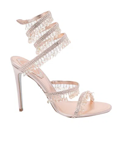 René Caovilla Rene Caovilla Womens Beige Chandelier 105 Crystal-embellished Leather Heeled Courts