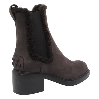 Tod's Suede Block Heel Ankle Booties In Black