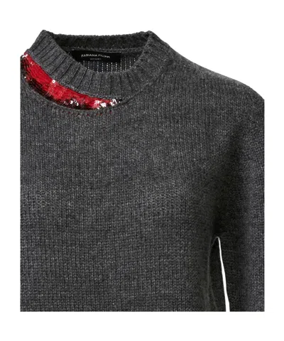 Fabiana Filippi Cashmere Sweater With Sequin Collar In Gray