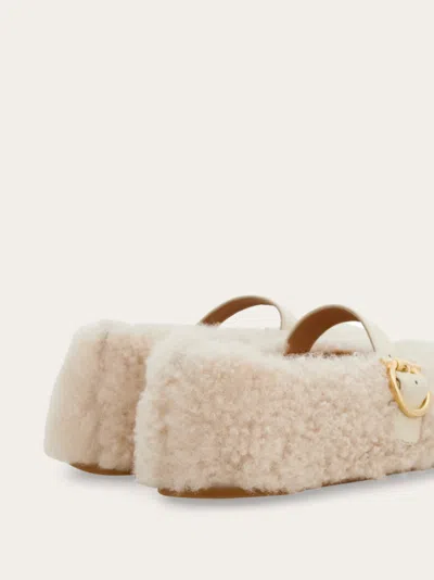 Ferragamo Gancio Genuine Shearling Ballet Flat In Neutral