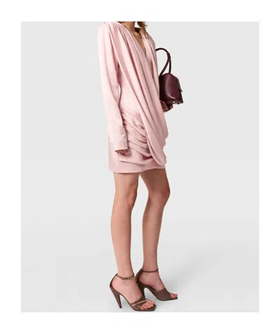 Stella Mccartney Mini Dress With Draped Neckline And Long Sleeves In Pink