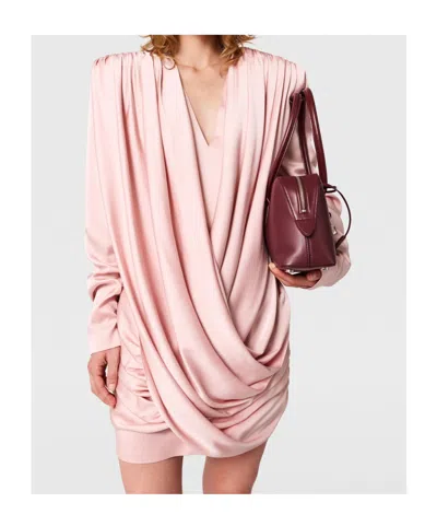 Stella Mccartney Mini Dress With Draped Neckline And Long Sleeves In Pink