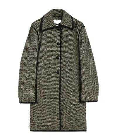 Jil Sander Herringbone Pattern Mid-length Coat In Green