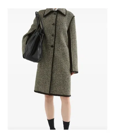 Jil Sander Herringbone Pattern Mid-length Coat In Green