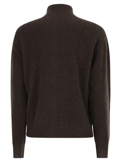 Peserico Buttoned Turtleneck Cardigan In Brown