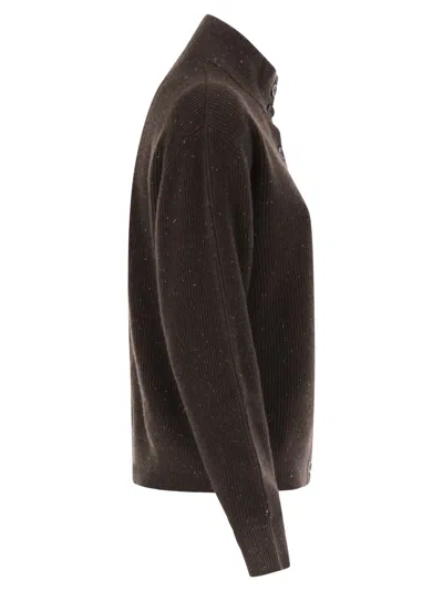 Peserico Buttoned Turtleneck Cardigan In Brown