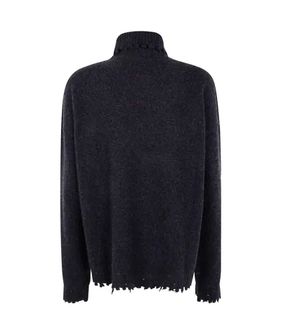 Uma Wang Knitwear Turtleneck Ribbed Distressed Hem Long Sleeves In Black