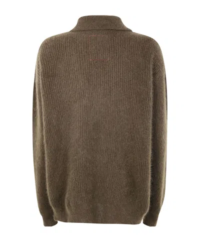 Uma Wang Long Sleeve Ribbed Polo Shirt Design In Green