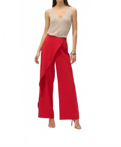Joseph Ribkoff Asymmetric Wrap Front Wide Leg Pants In Radiant Red In Multi