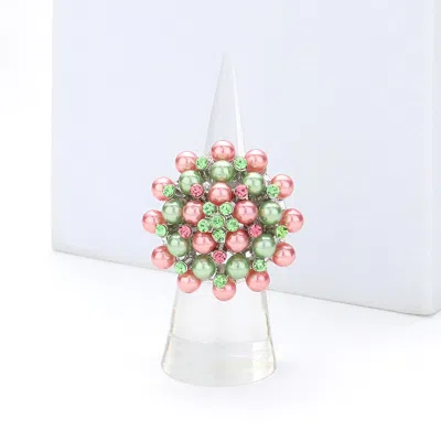 Fashnzfab Pearl Bloom Pave Stretch Ring In Multi