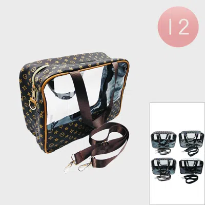 Fashnzfab 12pcs - Transparent Rectangular Top Handle Crossbody Bags In Multi