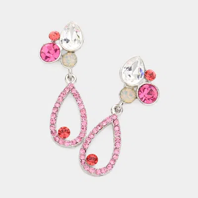 Fashnzfab Teardrop Round Crystal Pointed Open Teardrop Dangle Evening Earrings In Pink