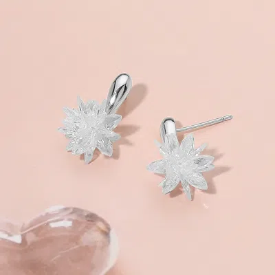 Fashnzfab Elegant Shine Crystal Flower Dangle Earrings In Silver