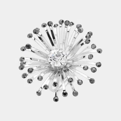 Fashnzfab Stone Pointed Starburst Adjustable Ring In Silver