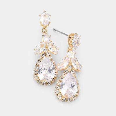 Fashnzfab Cz Multi Stone Dangle Evening Earrings In Gold