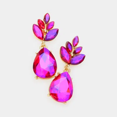 Fashnzfab Crystal Teardrop Cluster Vine Evening Earrings In Purple