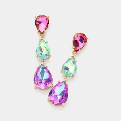 Fashnzfab Teardrop Stone Link Dropdown Evening Earrings In Multi