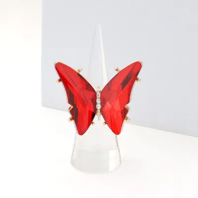 Fashnzfab Butterfly Stretch Ring In Red