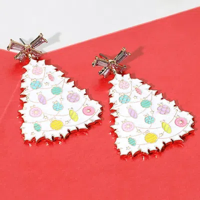 Fashnzfab Glittered Resin Bow Topper Christmas Tree Earrings In White