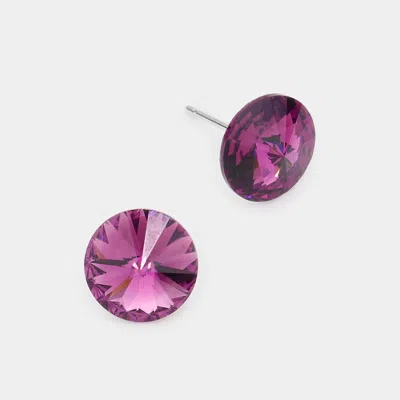 Fashnzfab 10mm Round Crystal Stud Earrings In Purple