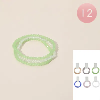 Fashnzfab 12 Set Of 3 - Color And Clear Beaded Multi Layered Stretch Bracelets In Green