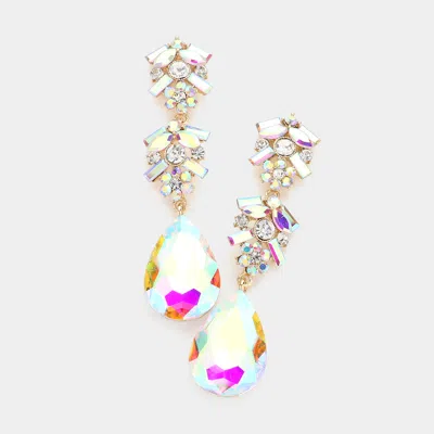 Fashnzfab Chunky Pear Crystal Floral Evening Drop Earrings In Silver