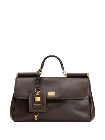 Dolce & Gabbana Brown Handbag With Key And Padlock Detail And Adjustable And Removable Shoulder Strap In Leather Wom In Brown