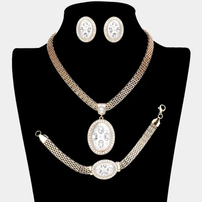Fashnzfab Marquise Rhinestone Trim Oval Dangle Necklace Jewelry Set In Gold