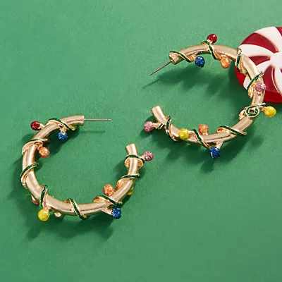 Fashnzfab Christmas Lights Wrapped Hoop Earrings In Gold