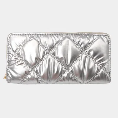 Fashnzfab Shiny Faux Leather Padded Wallet With Wristlet In Silver