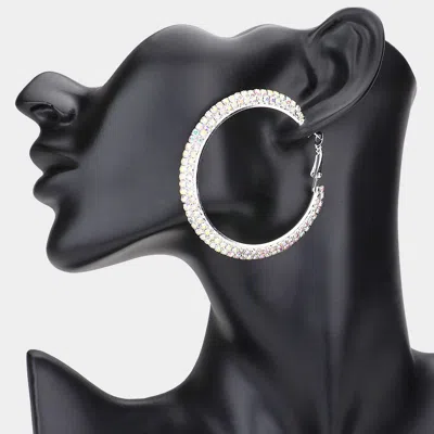 Fashnzfab 2 Row Crystal Rhinestone Hoop Earrings In Metallic