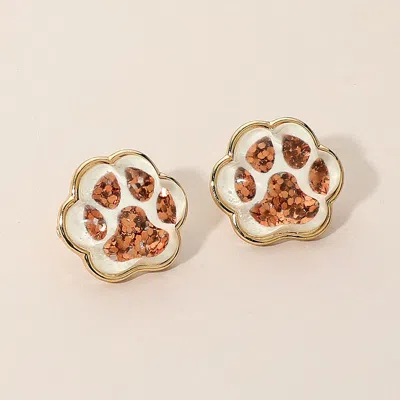 Fashnzfab Glitter Paw Print Gameday Stud Earrings In Gold