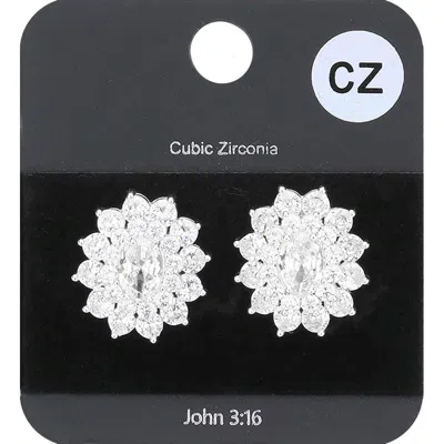 Fashnzfab Cubic Zirconia Floral Crystal Stud Evening Earrings In Metallic