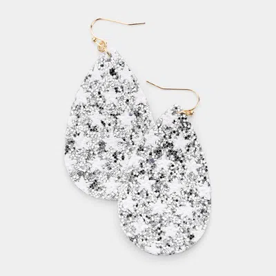 Fashnzfab Bling Glitter Star Pattern Accented Teardrop Earrings In Silver