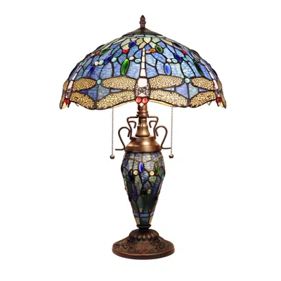 Chloelighting Sunniva Dragonfly-style Dark Bronze 3 Light Double Lit Table Lamp 16" Wide