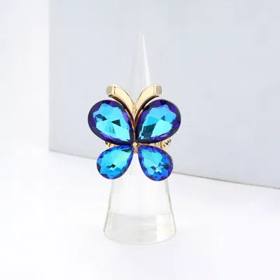 Fashnzfab Butterfly Crystal Stone Cluster Stretch Ring In Blue
