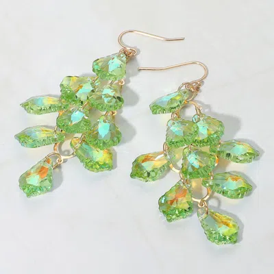Fashnzfab Faceted Teardrop Stone Chandelier Dangle Evening Earrings In Green
