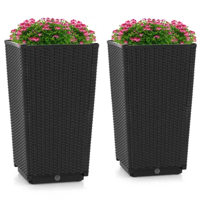 Hivvago Outdoor Wicker Flower Pot Set Of 2 With Drainage Hole For Porch Balcony