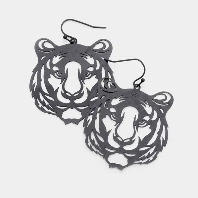 Fashnzfab Brass Metal Cut Out Tiger Dangle Earrings In Gray