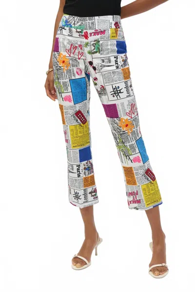 Joseph Ribkoff Graphic Print Pull On Cropped Flared Pants In White Multi In Multi