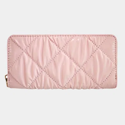 Fashnzfab Shiny Faux Leather Padded Wallet With Wristlet In Pink