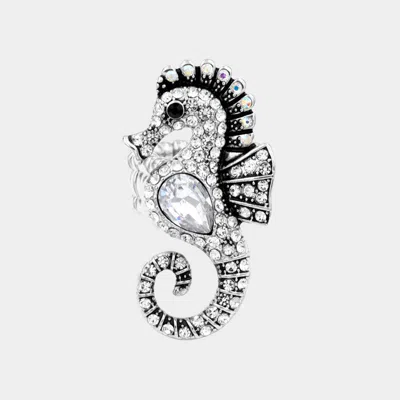 Fashnzfab Teardrop Stone Accented Seahorse Stretch Ring In Multi