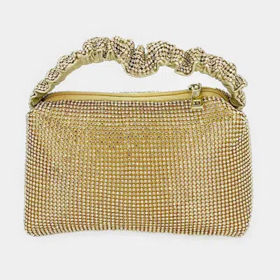 Fashnzfab Pleated Handle Detailed Bling Rectangle Evening Tote Bag In Gold