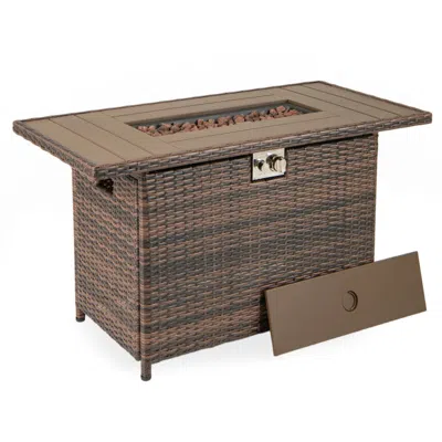 Hivvago Propane Fire Pit Table Rattan Gas 2-in-1 With Stainless Steel Burner