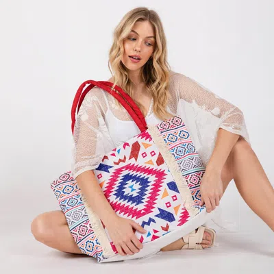 Fashnzfab Boho Aztec Print Fringe Tote Bag In Multi