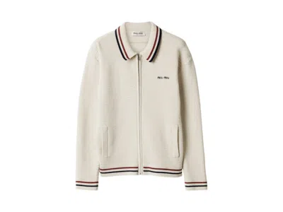 Pre-owned Miu Miu Women's  Knit Zipper Cardigan In Natural In Brown